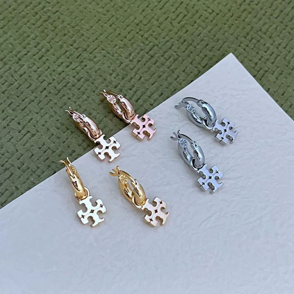 Tory Burch Inlaid Metal Letter Earrings